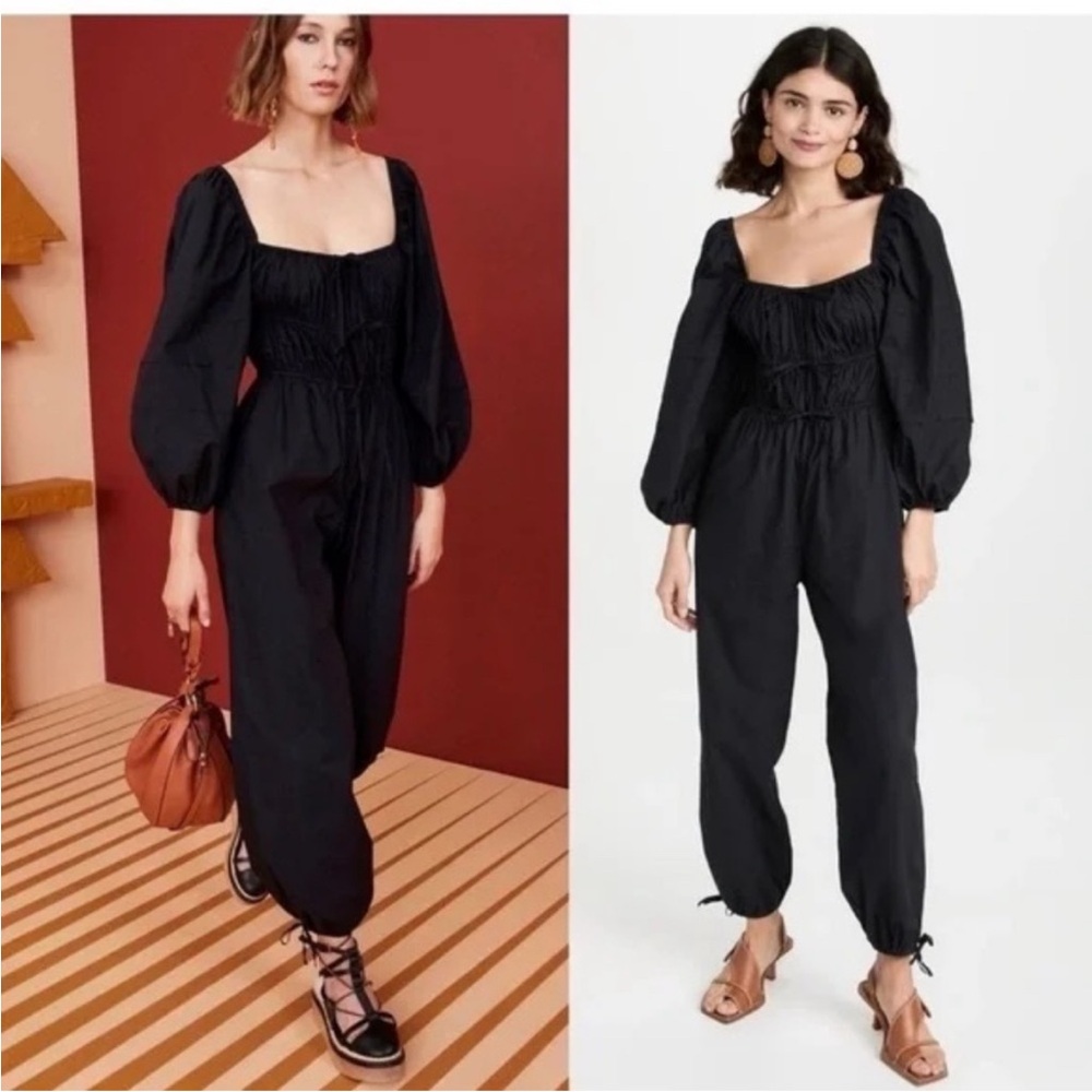 Ulla‎ Johnson Amalie Balloon Sleeve Jumpsuit Noir Black Size 6 Smock Puff Sleeve